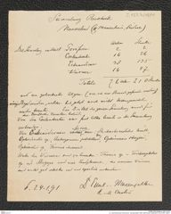 k.k. naturhistorisches Hofmuseum, Intendanzakten 1885-1896 (Hauer), Aktenzahl Z.123.b/1891, Seite 1